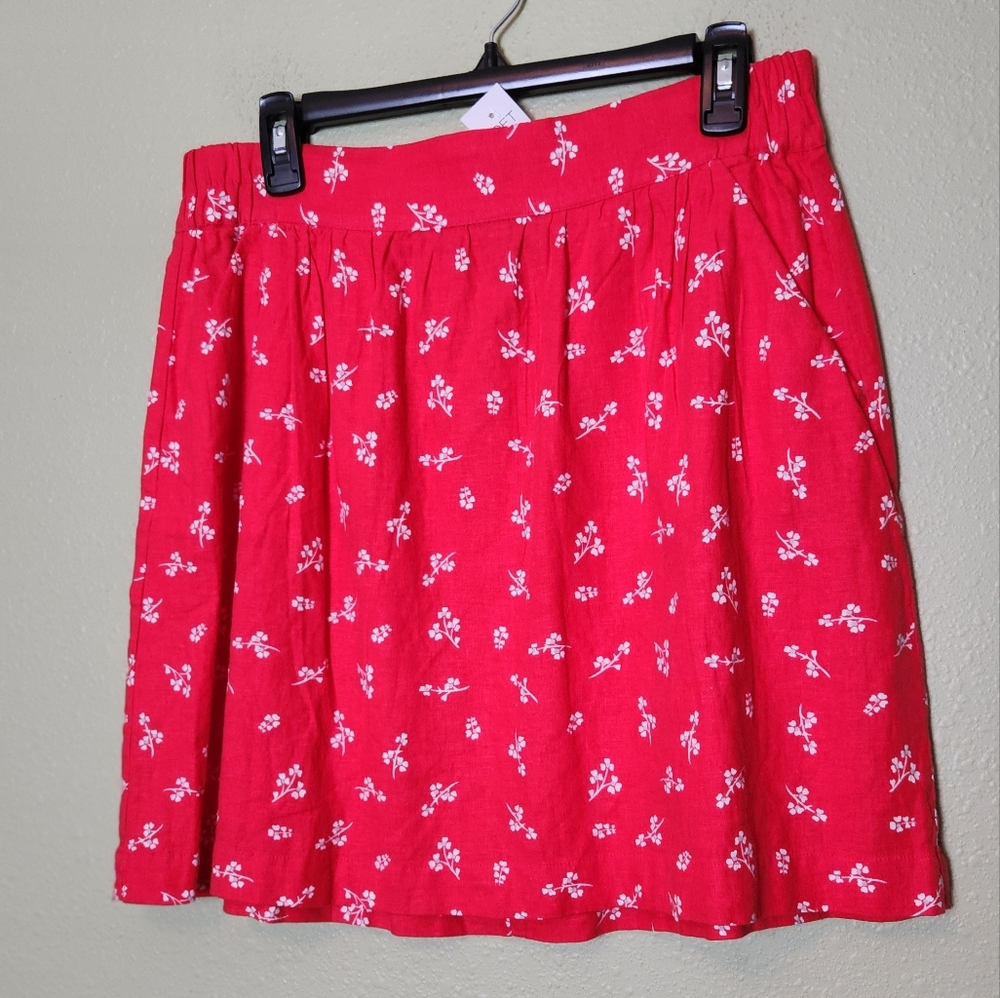 NWT - Loft Red Floral Linen Blend Skirt Size Medium